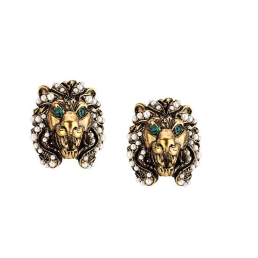 Gucci Lion faux pearl-embellished clip earrings